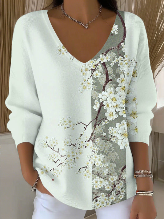 Ženy vintage abstraktní květinové umění vneck top