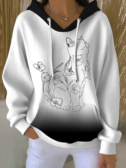 Dámské stylové kočky linka umění gradient hoodie