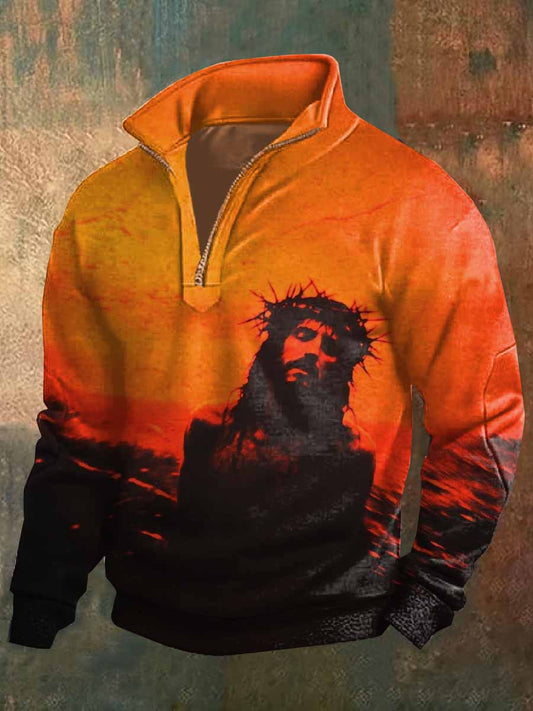 Retro faith print casual polo shirt