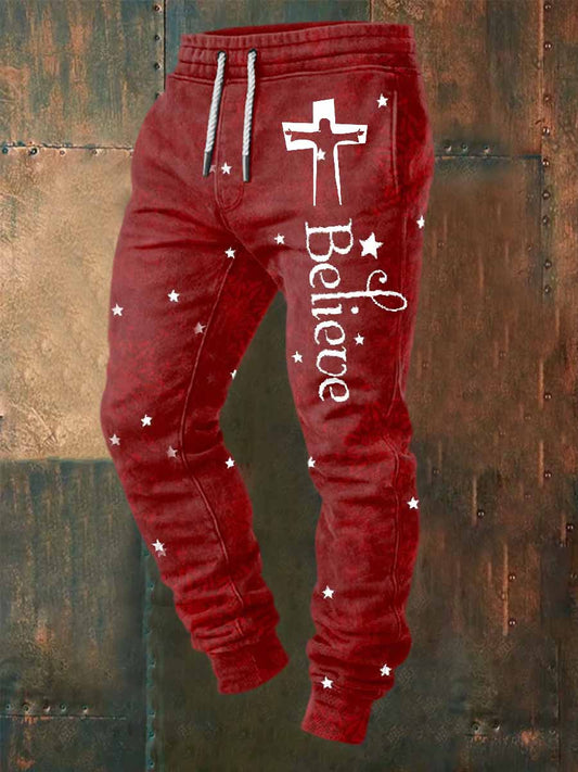 Retro christmas faith print casual pants