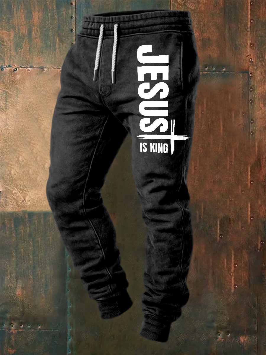 Retro faith print casual pants