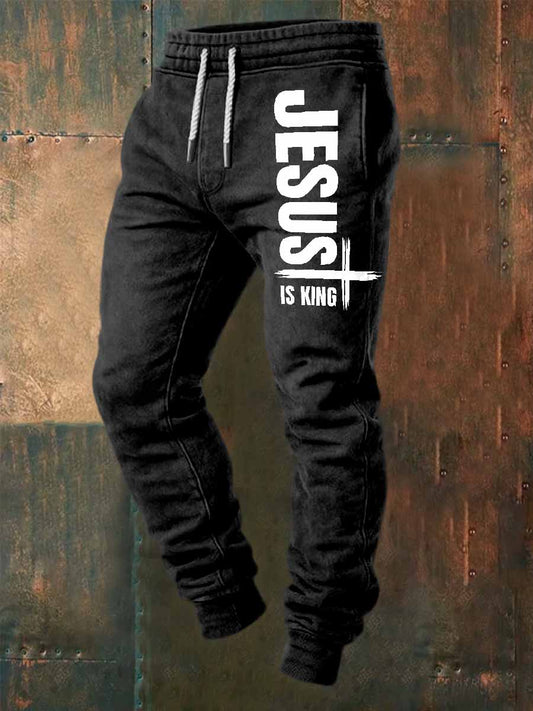 Retro faith print casual pants