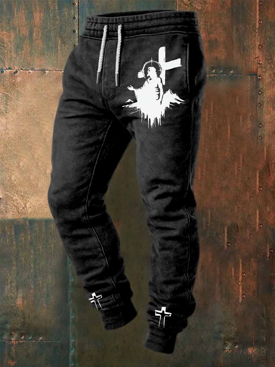 Retro faith print casual pants