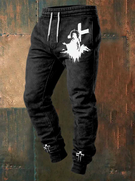 Retro faith print casual pants