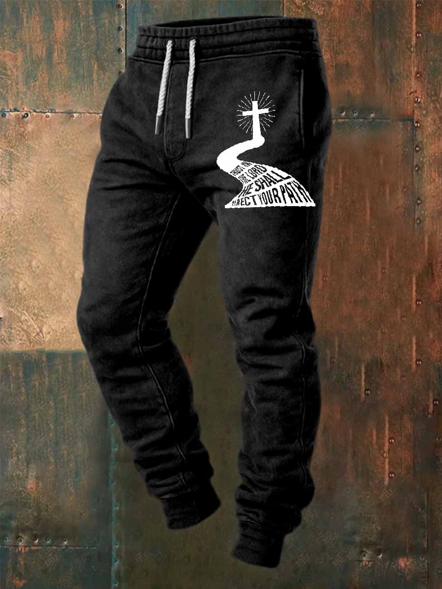 Retro faith print casual pants