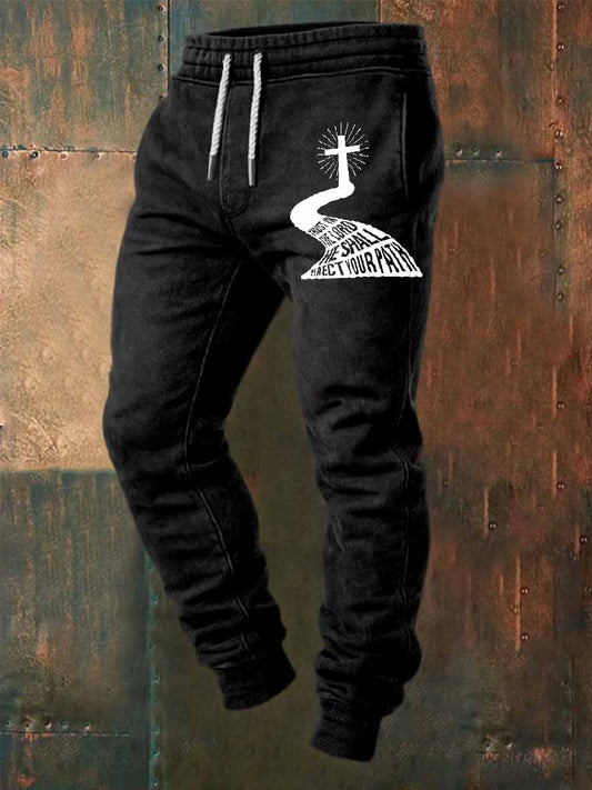 Retro faith print casual pants