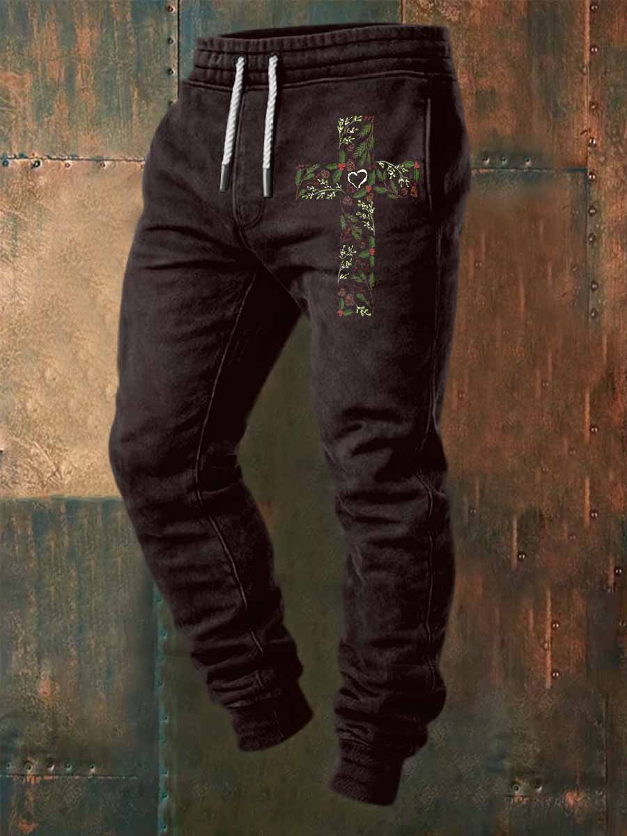 Retro faith print casual pants