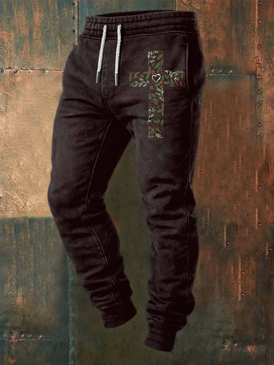 Retro faith print casual pants