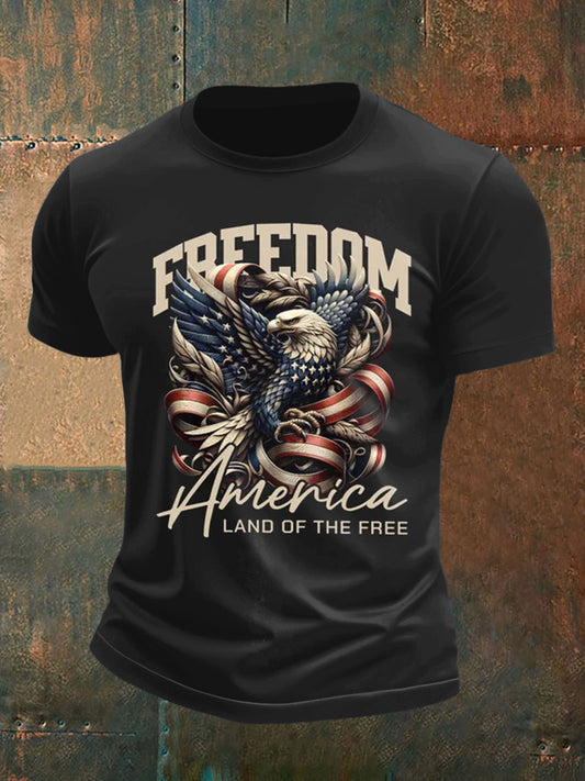 Men flag and eagle print tshirt s krátkými rukávy
