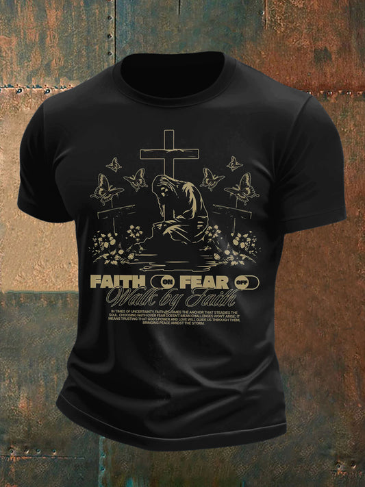 Men cross and redemption printed short sleeve tshirt