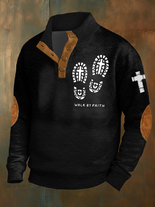 Retro faith print casual sweatshirt