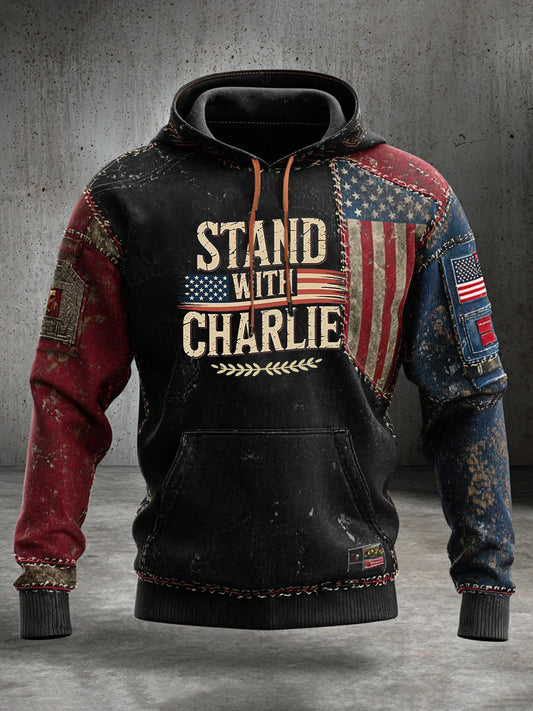 Pánské "freedom is not free" american flag print casual long sleeve sweatshirt