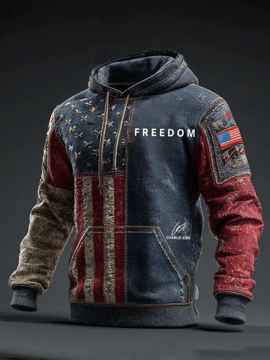 Pánské "freedom is not free" american flag print casual long sleeve sweatshirt