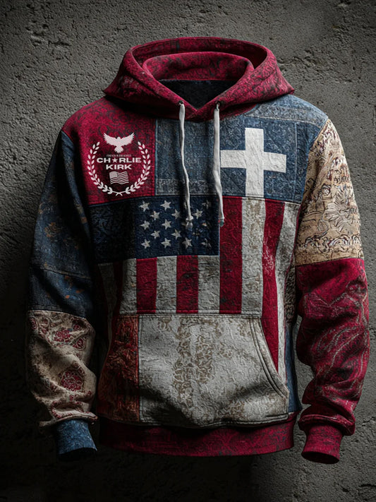 Pánské "freedom is not free" american flag print casual long sleeve sweatshirt