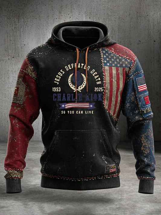 Pánské "freedom is not free" american flag print casual long sleeve sweatshirt