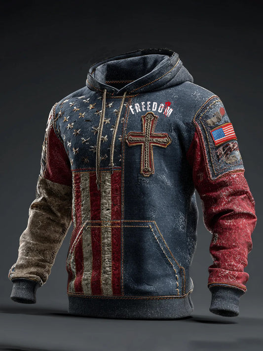 Pánské "freedom is not free" american flag print casual long sleeve sweatshirt