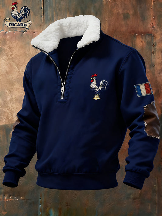 Pánské vintage francouzské vlajky ricard příležitostné zipup kožešiny goličky mikina