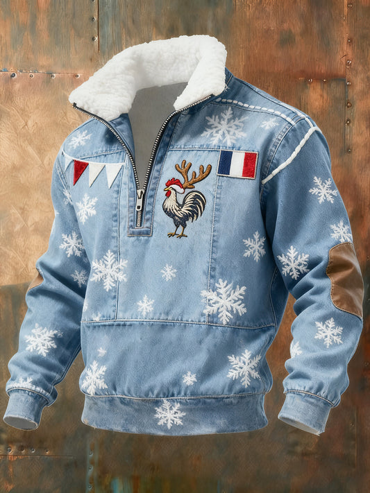 Pánské vintage francouzské vlajky ricard příležitostné zipup kožešiny goličky mikina