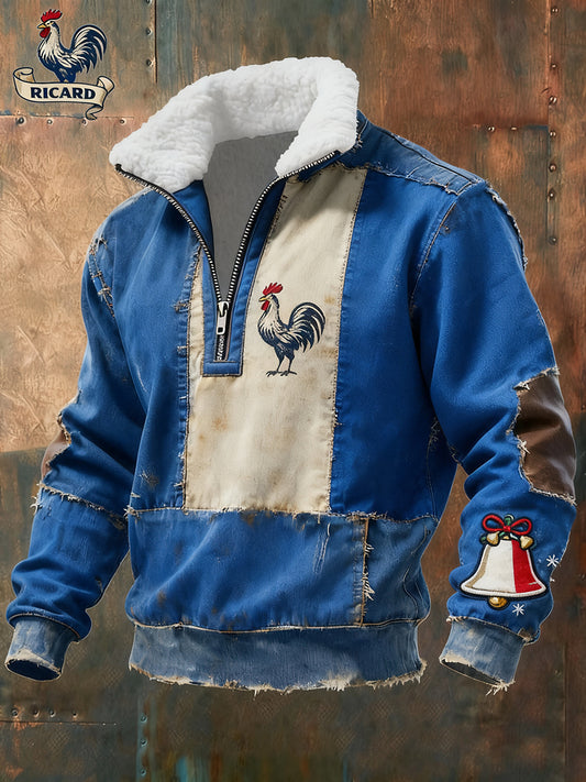 Pánské vintage francouzské vlajky ricard příležitostné zipup kožešiny goličky mikina