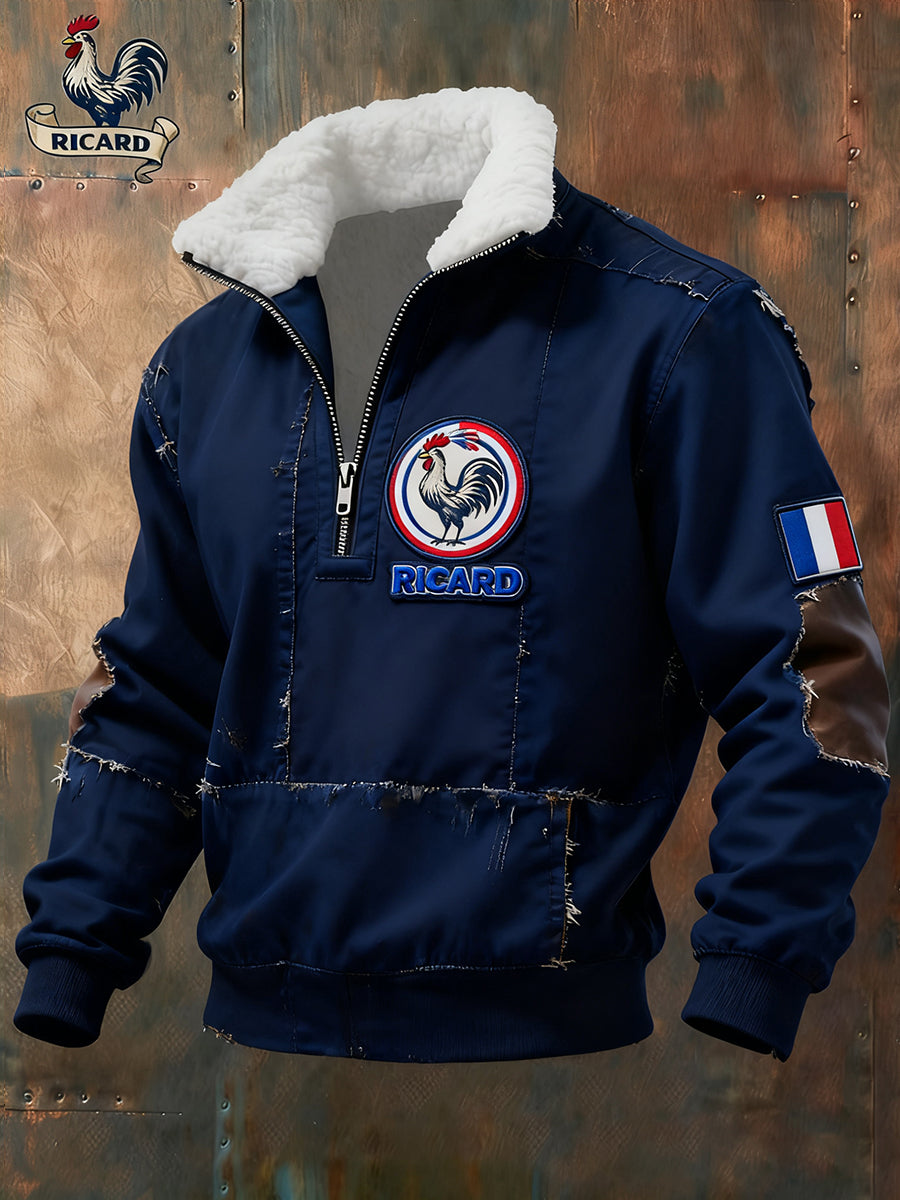 Pánské vintage francouzské vlajky ricard příležitostné zipup kožešiny goličky mikina