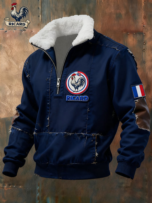 Pánské vintage francouzské vlajky ricard příležitostné zipup kožešiny goličky mikina
