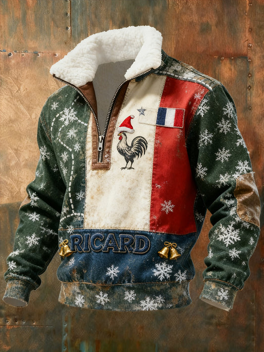 Pánské vintage francouzské vlajky ricard příležitostné zipup kožešiny goličky mikina
