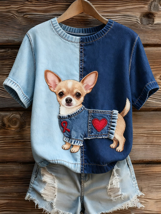 Dámské umělecké zvířecí tisk pohodlné pletené krátké rukávy top