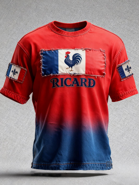 Pánské vintage francouzské vlajky ricard znepokojený příležitostné tričko