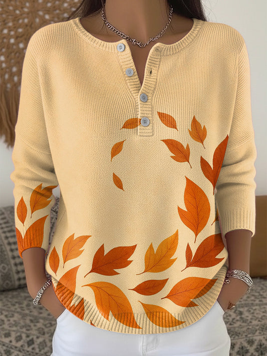 Dámské vánoce maple leaf henley neck svetr