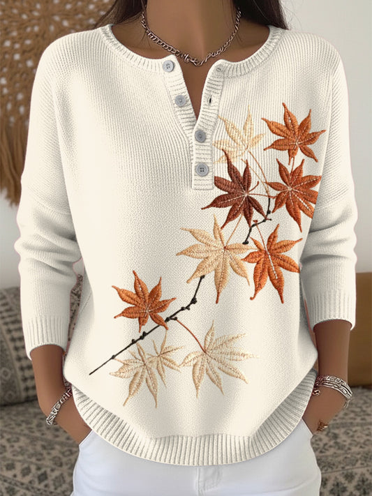 Ženské díkuvzdání maple leaf 3d henley neck svetr