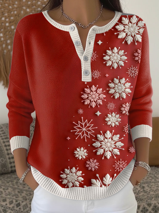 Dámské vánoce snowflake henley neck svetr