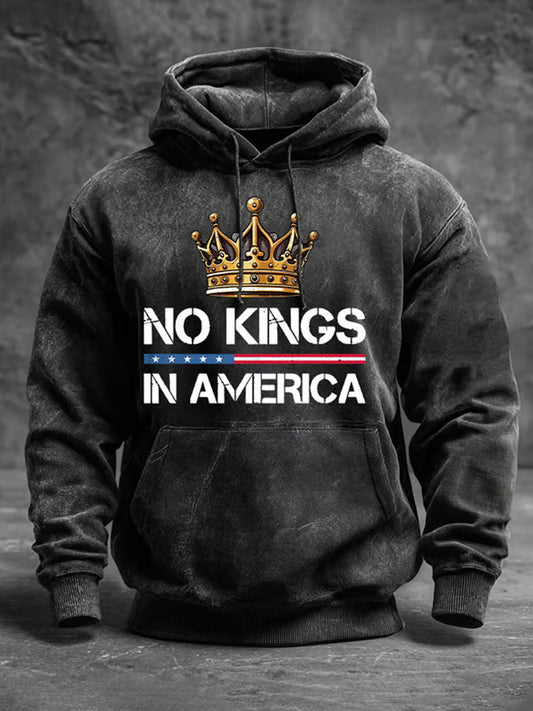 Men no kings in america print hoodie