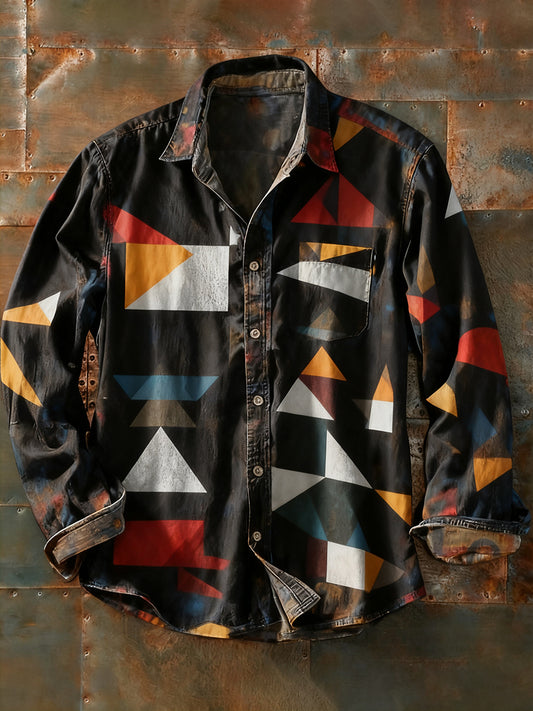 Pánské retro abstraktní art print příležitostné tričko s dlouhým rukávem