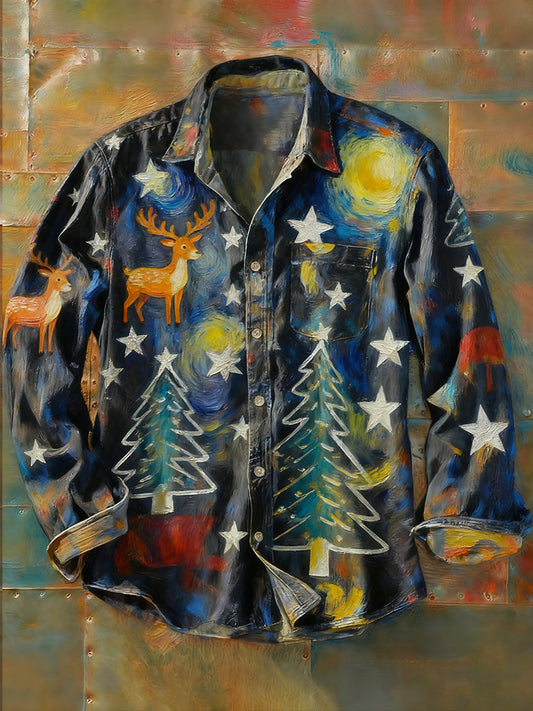 Pánské retro abstraktní art print příležitostné tričko s dlouhým rukávem