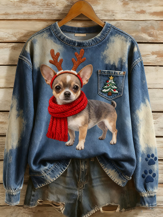 Dámské vintage umění zvířecí tisk útulný pletený svetr