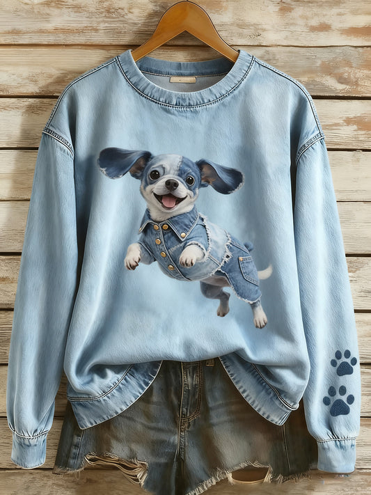 Dámské vintage umění zvířecí tisk útulný pletený svetr