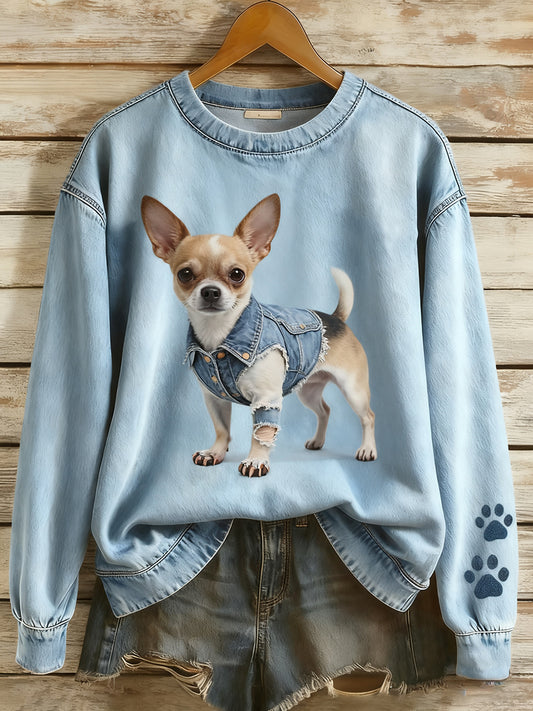 Dámské vintage umění zvířecí tisk útulný pletený svetr