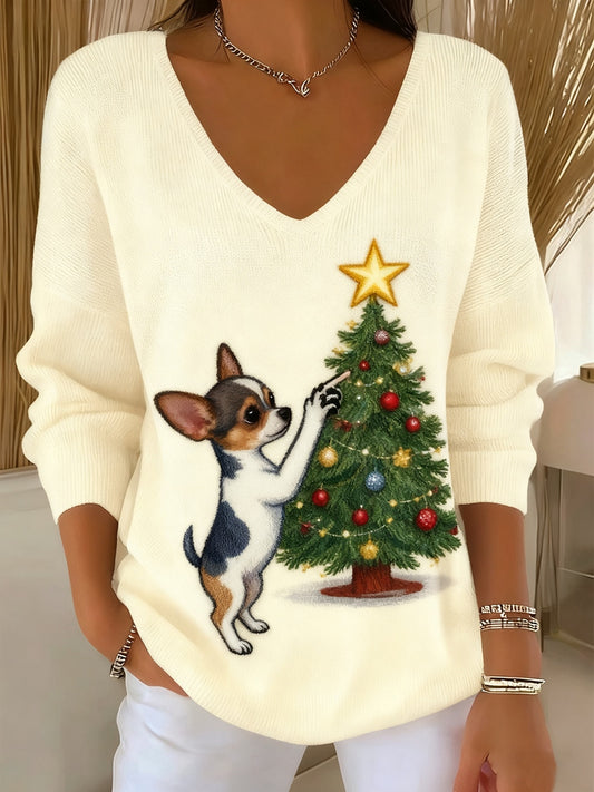 Ženy vintage vánoční zvířecí tisk casual dlouhý rukáv top