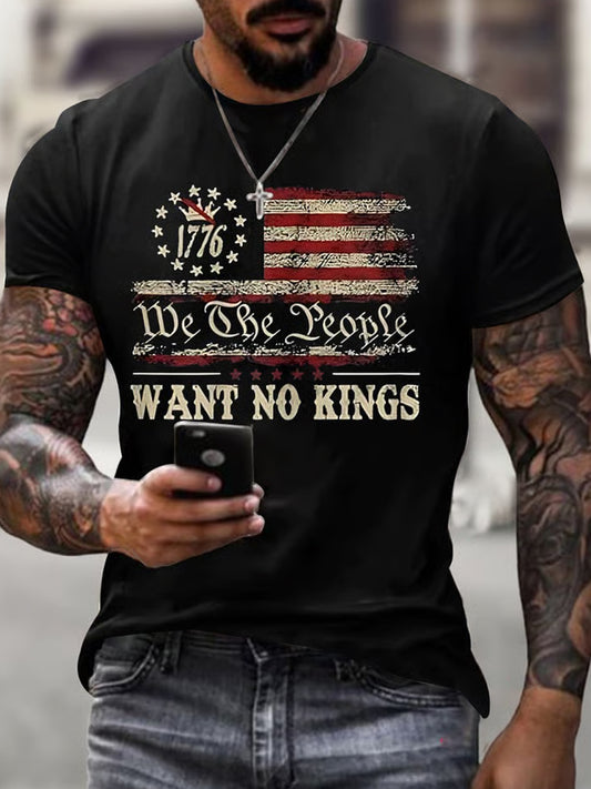 Men fdt "no kings" print tshirt s krátkými rukávy