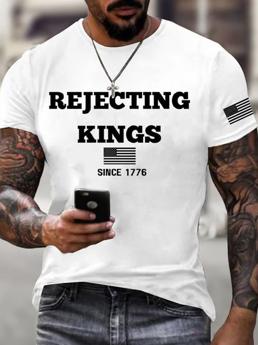 Men fdt "no kings" print tshirt s krátkými rukávy