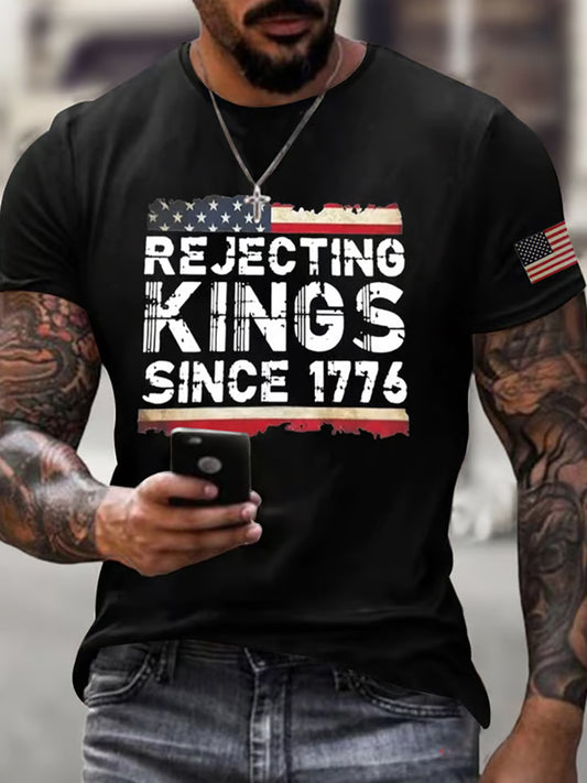 Men fdt "no kings" print tshirt s krátkými rukávy