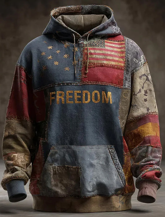 Pánské "freedom is not free" american flag print casual long sleeve sweatshirt