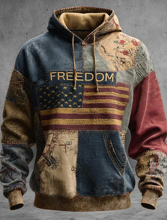 Pánské "freedom is not free" american flag print casual long sleeve sweatshirt
