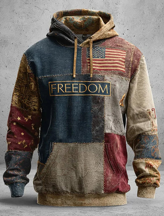 Pánské "freedom is not free" american flag print casual long sleeve sweatshirt