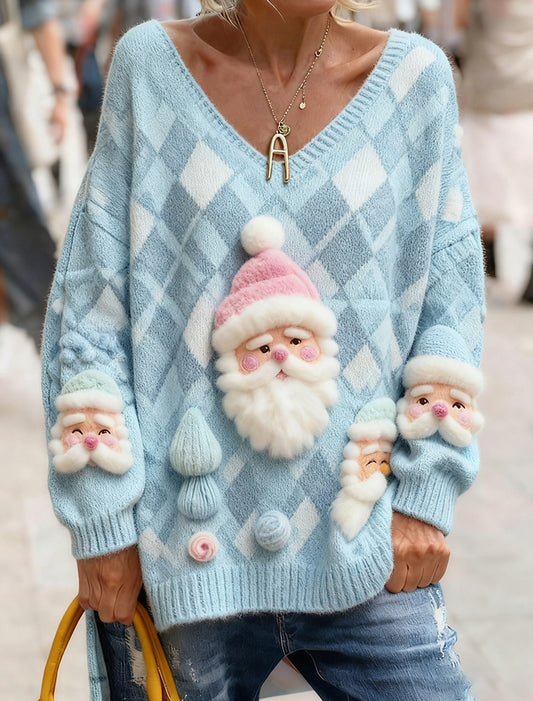 Dámské vintage vánoční umění tisk útulný pletený top