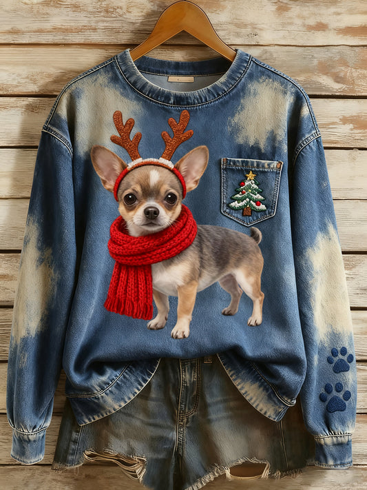 Dámské vintage umění zvířecí tisk pohodlí pletené top