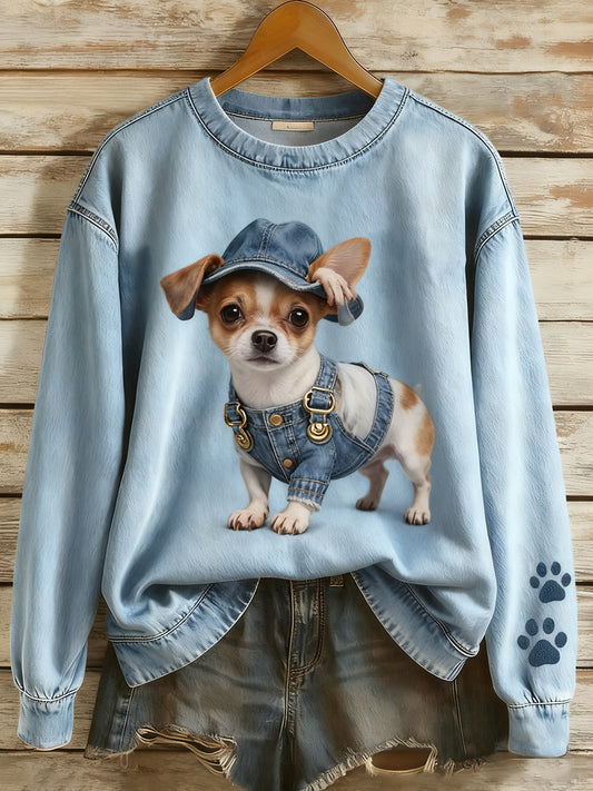 Dámské vintage umění zvířecí tisk pohodlí pletené top