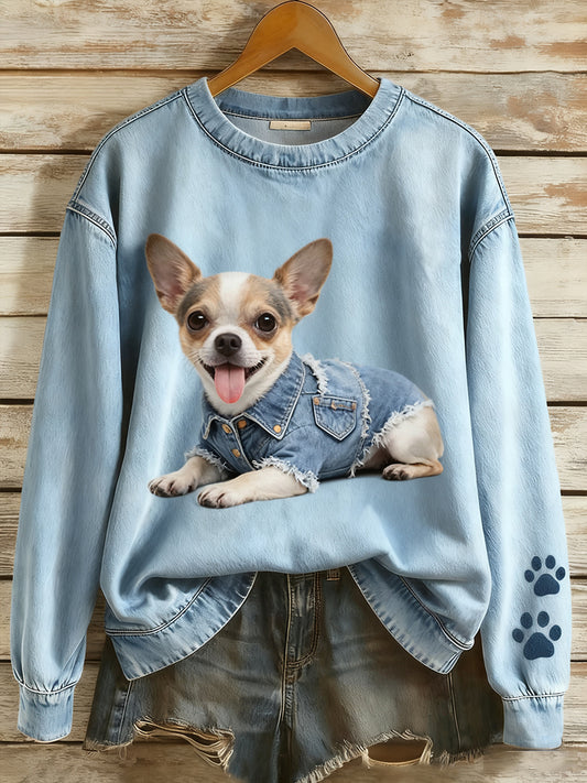 Dámské vintage umění zvířecí tisk pohodlí pletené top