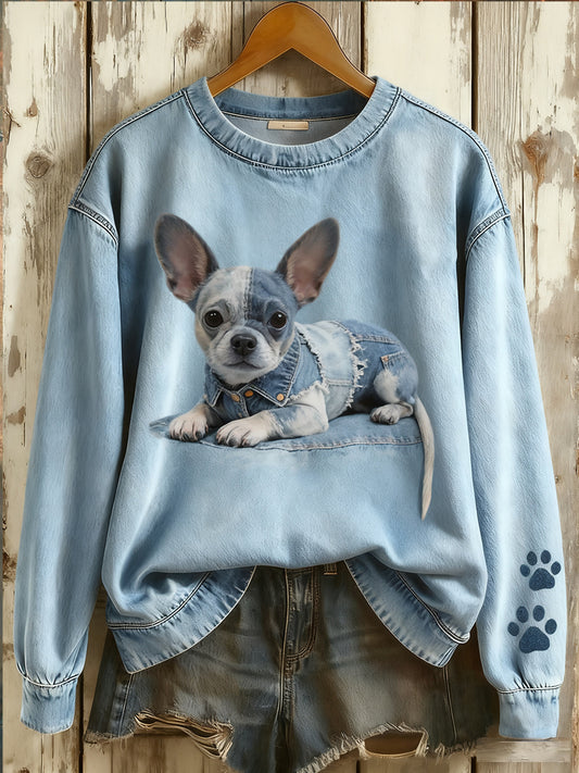 Dámské vintage umění zvířecí tisk pohodlí pletené top