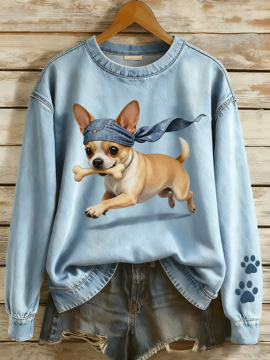 Dámské vintage umění zvířecí tisk pohodlí pletené top